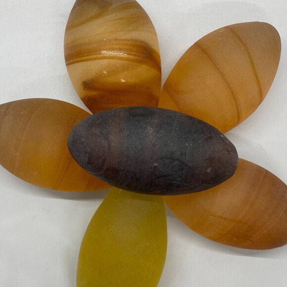 Decorative Frosted Dark Amber Swirl Art Glass Eggs 3.5"-4" Set of 6 - Picture 2 of 6